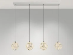LED Pendelleuchte VIRINA 4-flammig Silber mit Kristall Glaskugeln, Breite 93cm