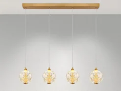 LED Pendelleuchte VIRINA 4-flammig Gold mit Kristall Glaskugeln, Breite 93cm