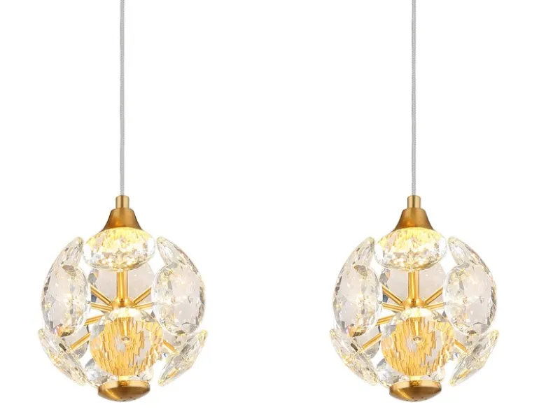 LED Pendelleuchte VIRINA 4-flammig Gold mit Kristall Glaskugeln, Breite 93cm