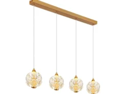 LED Pendelleuchte VIRINA 4-flammig Gold mit Kristall Glaskugeln, Breite 93cm