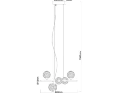 LED Pendelleuchte VIRINA 5-flammig Silber mit Kristall Glaskugeln, Breite 61cm