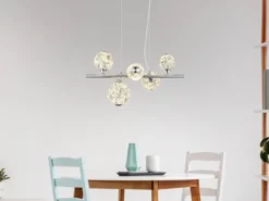 LED Pendelleuchte VIRINA 5-flammig Silber mit Kristall Glaskugeln, Breite 61cm