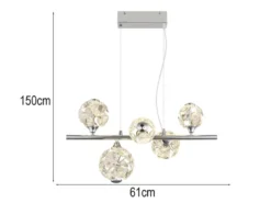 LED Pendelleuchte VIRINA 5-flammig Silber mit Kristall Glaskugeln, Breite 61cm