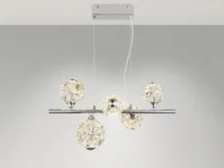 LED Pendelleuchte VIRINA 5-flammig Silber mit Kristall Glaskugeln, Breite 61cm