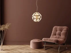 LED Pendelleuchte VIRINA Gold Kugellampe aus K9 Kristallen, Ø 28cm