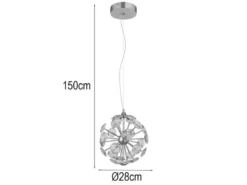 LED Pendelleuchte VIRINA Silber Kugellampe aus K9 Kristallen, Ø 28cm