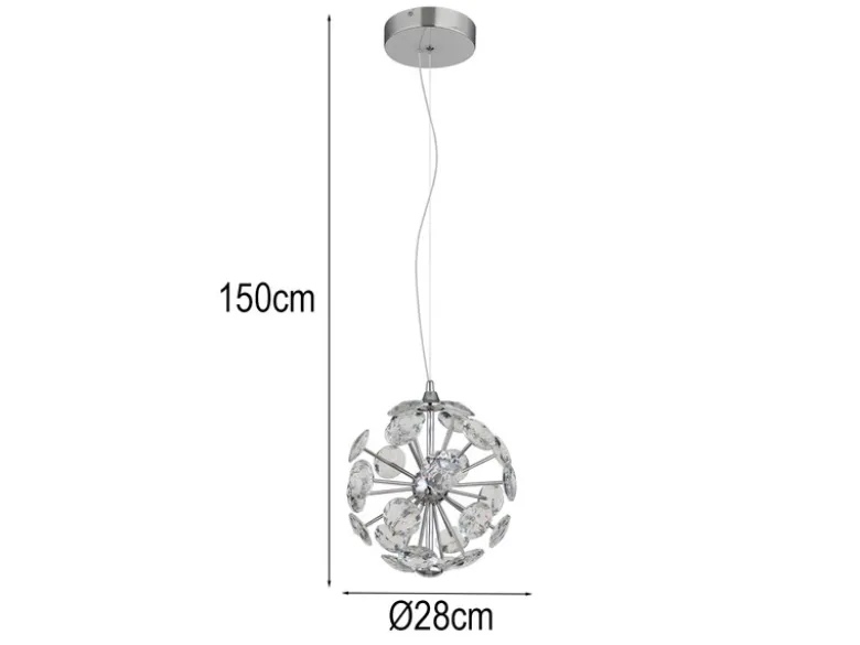 LED Pendelleuchte VIRINA Silber Kugellampe aus K9 Kristallen, Ø 28cm