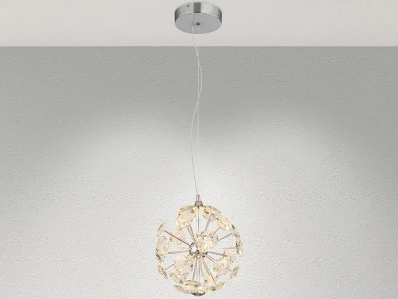LED Pendelleuchte VIRINA Silber Kugellampe aus K9 Kristallen, Ø 28cm