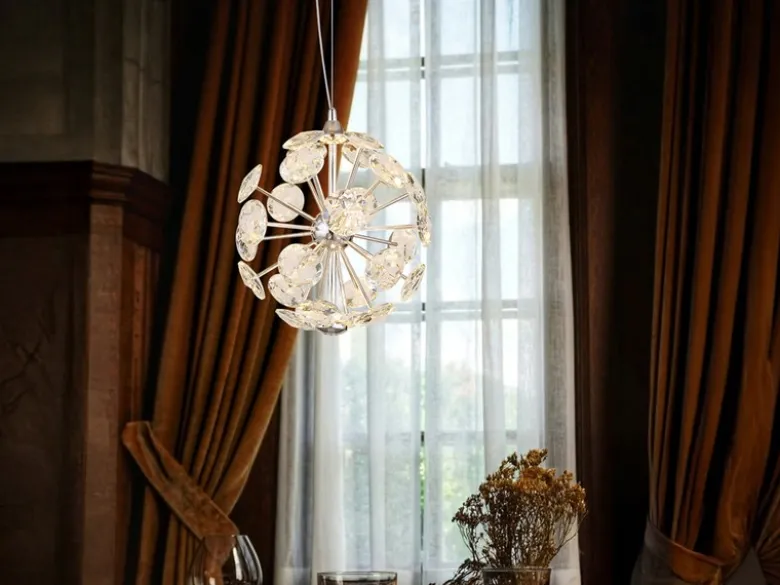 LED Pendelleuchte VIRINA Silber Kugellampe aus K9 Kristallen, Ø 28cm