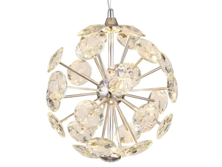 LED Pendelleuchte VIRINA Silber Kugellampe aus K9 Kristallen, Ø 28cm