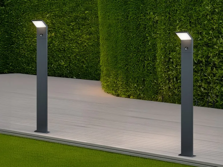 LED Pfostenleuchte mit Bewegungsmelder 2er SET Anthrazit IP54 H.100 cm
