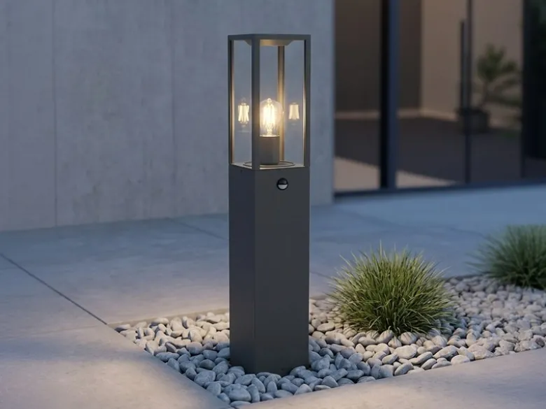 LED Pollerleuchte mit Bewegungsmelder in Anthrazit, Höhe 80cm