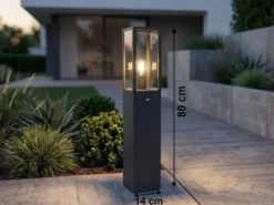 LED Pollerleuchte mit Bewegungsmelder in Anthrazit, Höhe 80cm