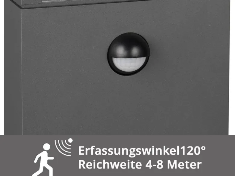 LED Pollerleuchte mit Bewegungsmelder in Anthrazit, Höhe 80cm
