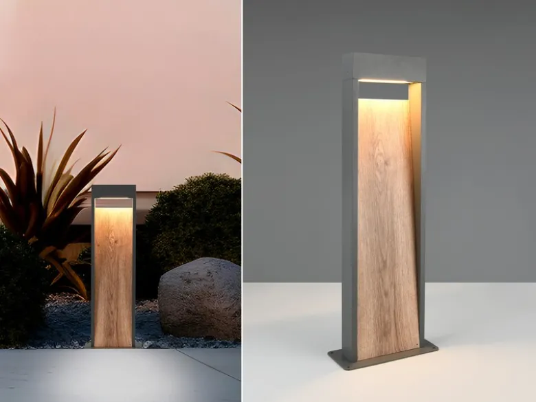 LED Pollerleuchte SALMON in Anthrazit & Holzoptik, Höhe 60cm