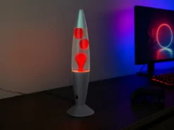 LED Raketen Lavalampe VESUV im 90er Jahre Design, Silber Rot, Höhe 41,5cm