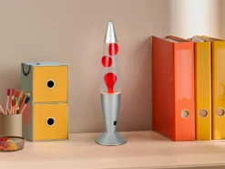LED Raketen Lavalampe VESUV im 90er Jahre Design, Silber Rot, Höhe 41,5cm