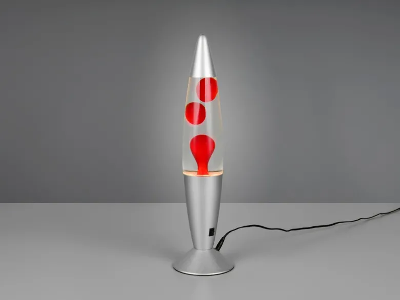 LED Raketen Lavalampe VESUV im 90er Jahre Design, Silber Rot, Höhe 41,5cm