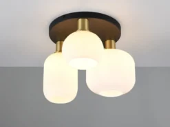 LED Retro Deckenleuchte 3-flammig mit Glasschirmen in Weiß, Ø 39cm