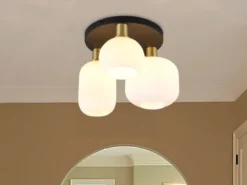 LED Retro Deckenleuchte 3-flammig mit Glasschirmen in Weiß, Ø 39cm