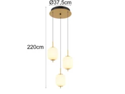 LED Retro Pendelleuchte EWALD 3-flammig aus Metall Messing & Opalglas, Ø 37,5cm