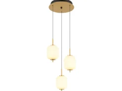 LED Retro Pendelleuchte EWALD 3-flammig aus Metall Messing & Opalglas, Ø 37,5cm