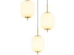 LED Retro Pendelleuchte EWALD 3-flammig aus Metall Messing & Opalglas, Ø 37,5cm