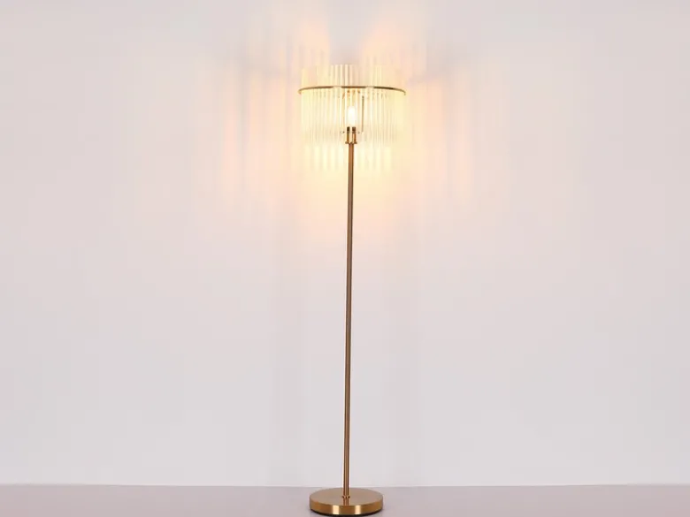 LED Retro Stehleuchte mit transparenten Echtglas Stäben, Höhe 152cm