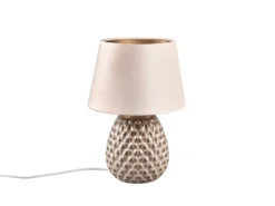 LED Retro Tischleuchte mit Samtschirm in Beige/Gold, Höhe 35cm