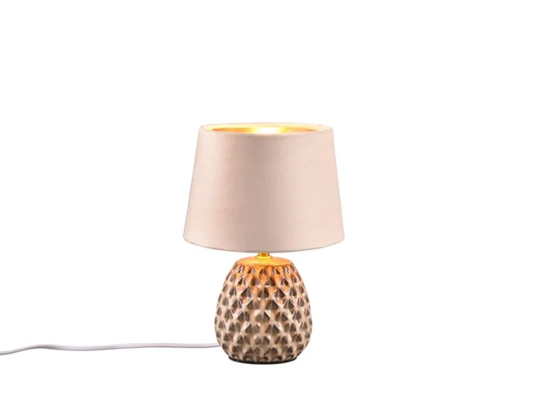 LED Retro Tischleuchte mit Samtschirm in Beige/Gold, Höhe 27cm