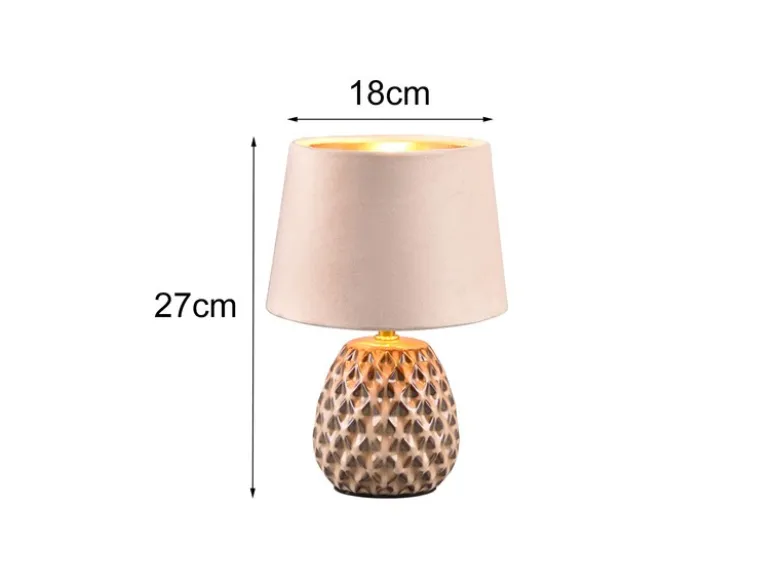 LED Retro Tischleuchte mit Samtschirm in Beige/Gold, Höhe 27cm