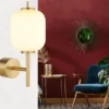 LED Retro Wandleuchte EWALD aus Metall in Messing & Opalglas, Höhe 32,5cm
