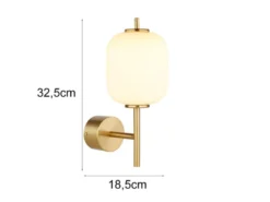 LED Retro Wandleuchte EWALD aus Metall in Messing & Opalglas, Höhe 32,5cm