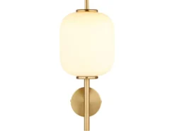 LED Retro Wandleuchte EWALD aus Metall in Messing & Opalglas, Höhe 32,5cm