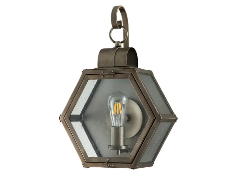 LED Rustikale Außenwand Laterne hängend sechseckig, Bronze Höhe 48cm