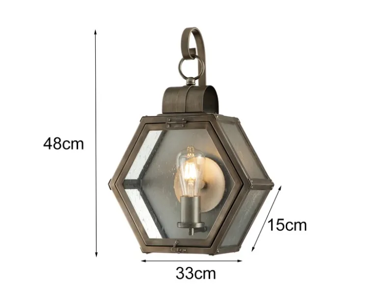 LED Rustikale Außenwand Laterne hängend sechseckig, Bronze Höhe 48cm