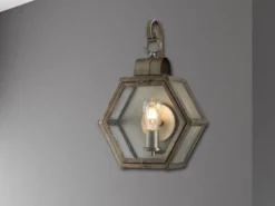 LED Rustikale Außenwand Laterne hängend sechseckig, Bronze Höhe 48cm