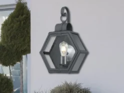 LED Rustikale Außenwand Laterne hängend sechseckig, Schwarz Höhe 48cm