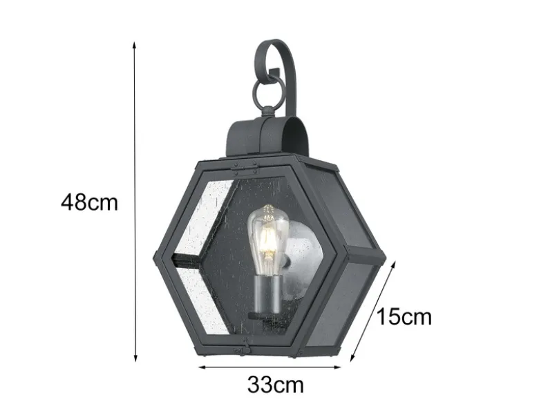 LED Rustikale Außenwand Laterne hängend sechseckig, Schwarz Höhe 48cm