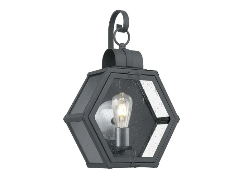 LED Rustikale Außenwand Laterne hängend sechseckig, Schwarz Höhe 48cm