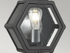 LED Rustikale Außenwand Laterne hängend sechseckig, Schwarz Höhe 42cm
