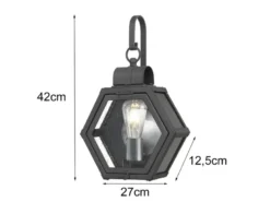 LED Rustikale Außenwand Laterne hängend sechseckig, Schwarz Höhe 42cm