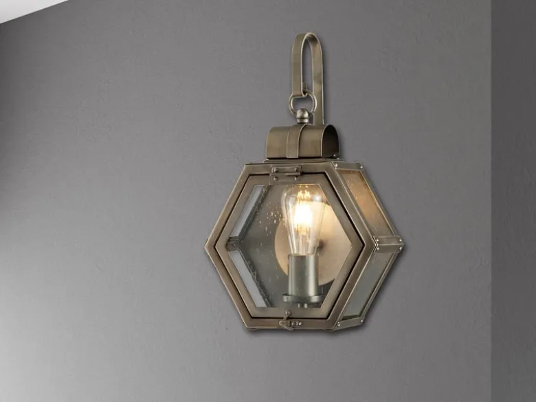 LED Rustikale Außenwand Laterne hängend sechseckig, Bronze Höhe 42cm