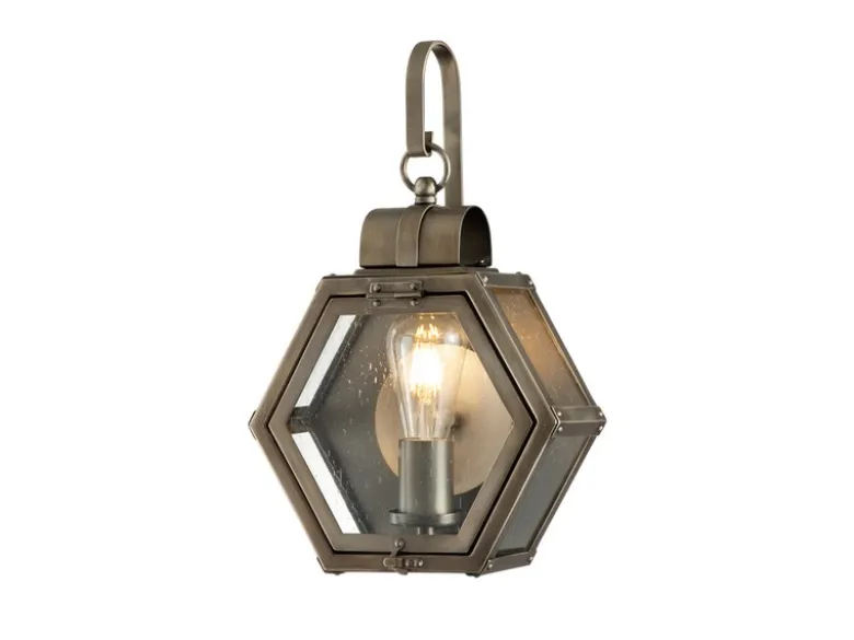 LED Rustikale Außenwand Laterne hängend sechseckig, Bronze Höhe 42cm