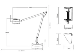 LED Schreibtischlampe AMSTERDAM Schwarz, auch zum Klemmen, Höhe max. 90cm