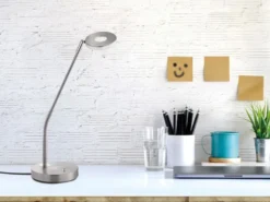 LED Schreibtischlampe DENT Silber mit Dimmer, Höhe 60cm