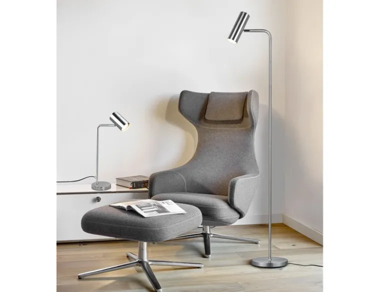 LED Schreibtischlampe in Silber matt, Spot schwenkbar, Höhe 45cm