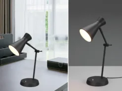 LED Schreibtischlampe mit Gelenkarm Metallschirm in Schwarz, Höhe 50cm