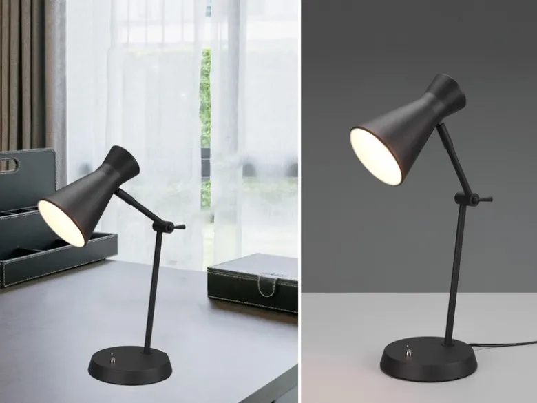 LED Schreibtischlampe mit Gelenkarm Metallschirm in Schwarz, Höhe 50cm