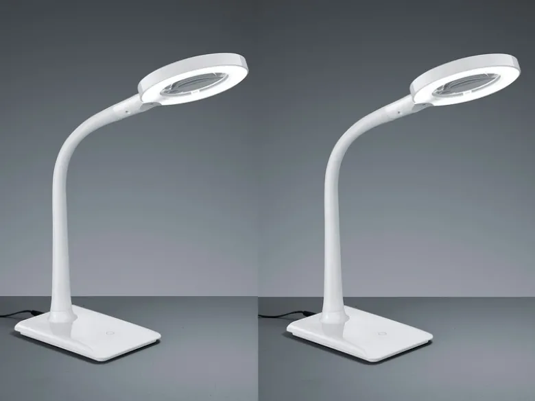 LED Schreibtischlampen 2er Set Weiß flexibel mit Lupe, 3fach Dimmer